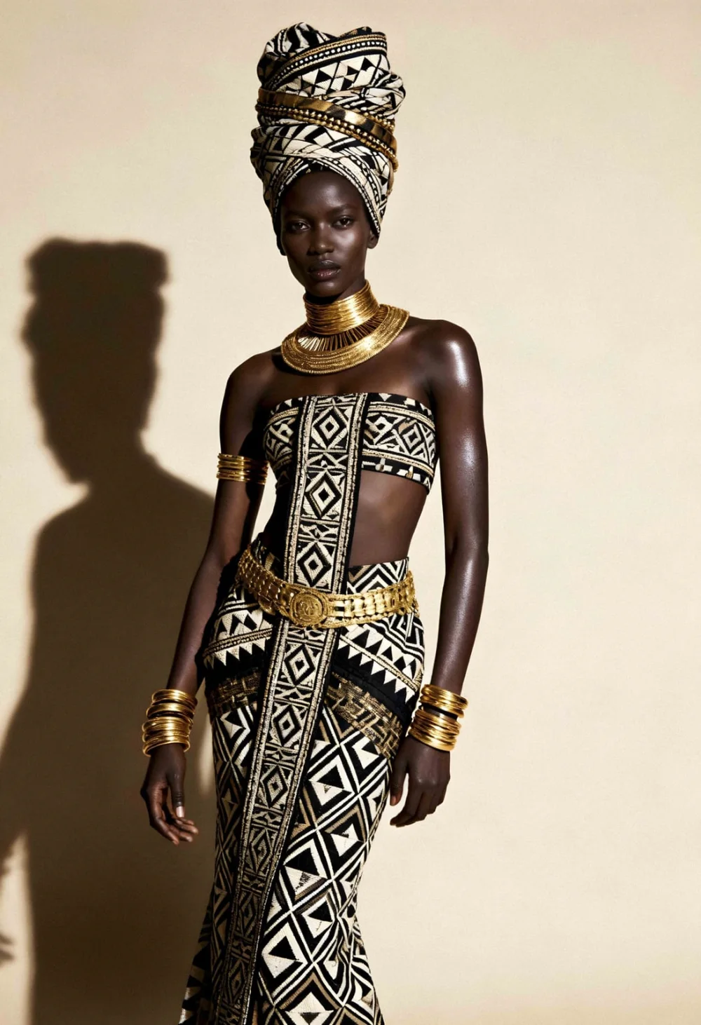 Silhouette en tenue graphique noire et or